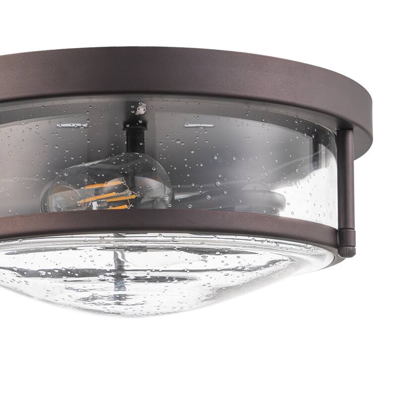 Farmhouse Black Round Seeded Glass Drum Semi Flush Ceiling Light -12in