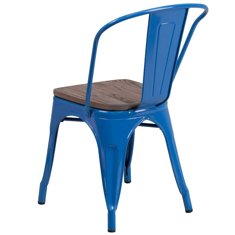 Wood Seat/ Galvanized Steel Stackable Chair (Set of 4) - 18"W x 20"D x 33"H