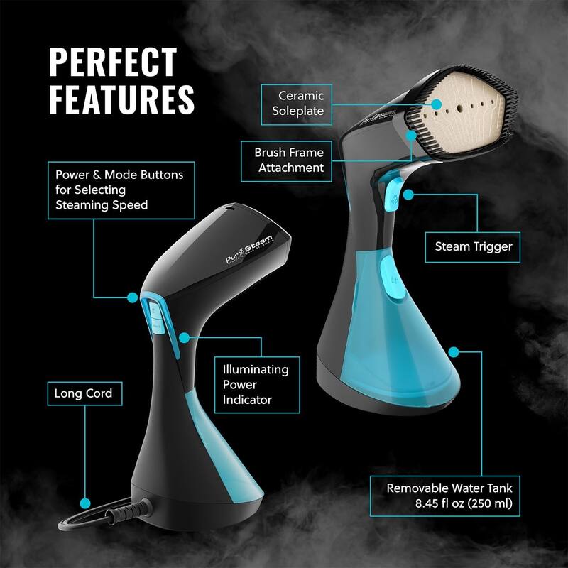 Pursteam Handheld Garment Steamer - Powerful Wrinkle Remover, 3 Steam Settings, Large Water Tank, Fast Heating for Home, Travel