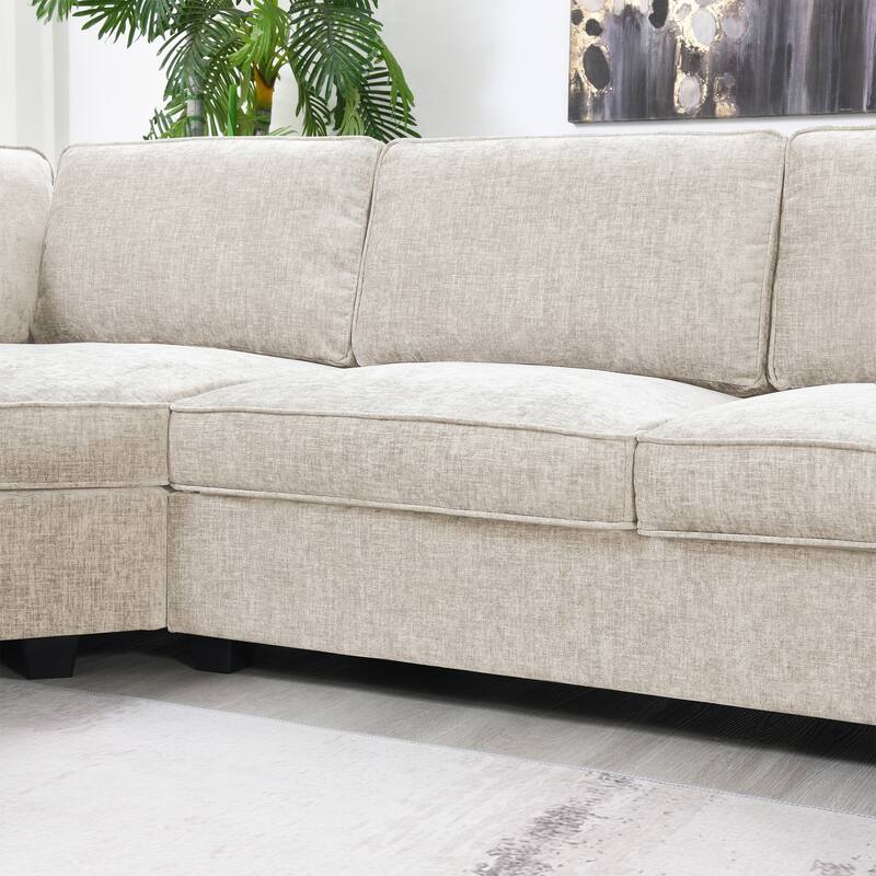 Modern U Shaped Sofa with Chenille Upholstery and Built In Cup Holders for Living Room or Guest Room