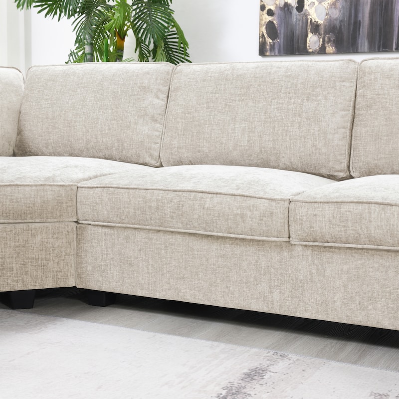 U Shaped Sectional Sofa, Chenille Corner Couch Set with Cup Holders