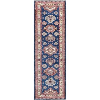 Shahbanu Rugs Prussian Blue Hand Knotted Afghan Super Kazak Large ...