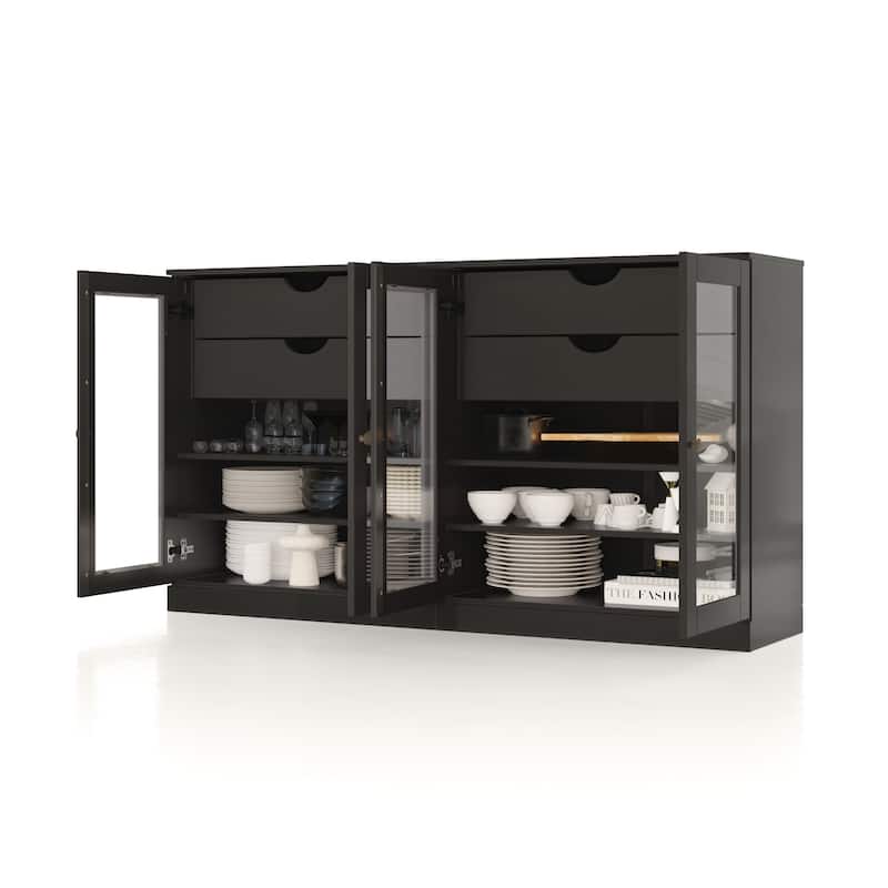 Palace Imports 100% Solid Wood 64" Sideboard with Clear Glass Doors, 4-Drawers and Adjustable Shelves