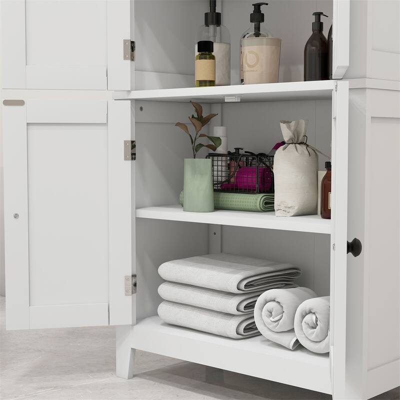 White Oak MDF 4 Tier Bathroom Storage Cabinet with Adjustable Shelves and Doors - 23.6" W x 11.8" D x 43.3" H