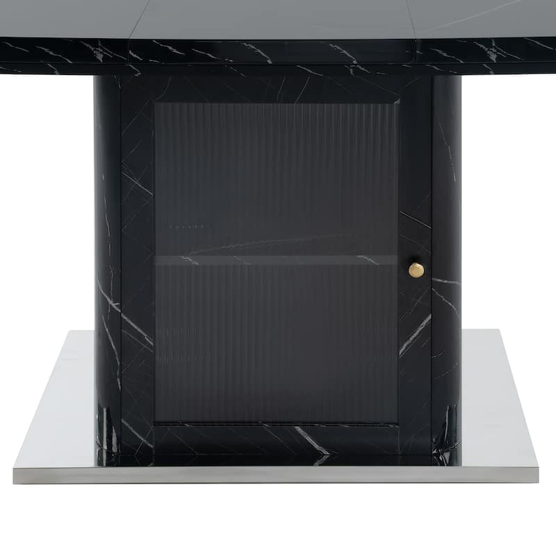 47-63" Modern Extendable Dining Table with Marble Top, Storage Leg & Metal Base