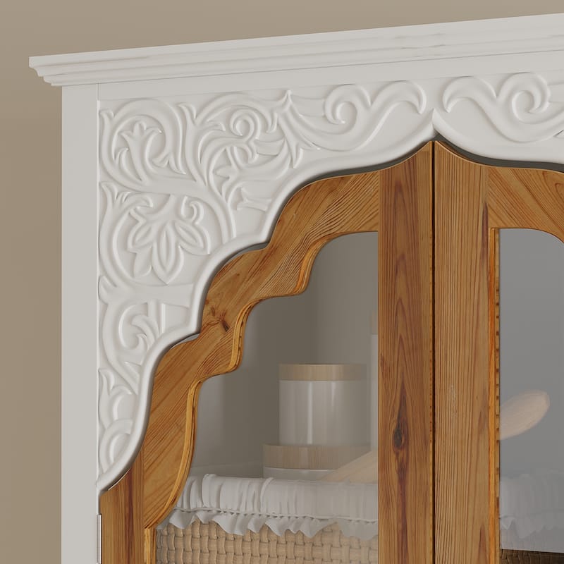 Oak Finish Fir Wood Wooden Curio Cabinet Display Storage Case Bathroom Cabinet Bookcase - 70.9"Hx31.5"W