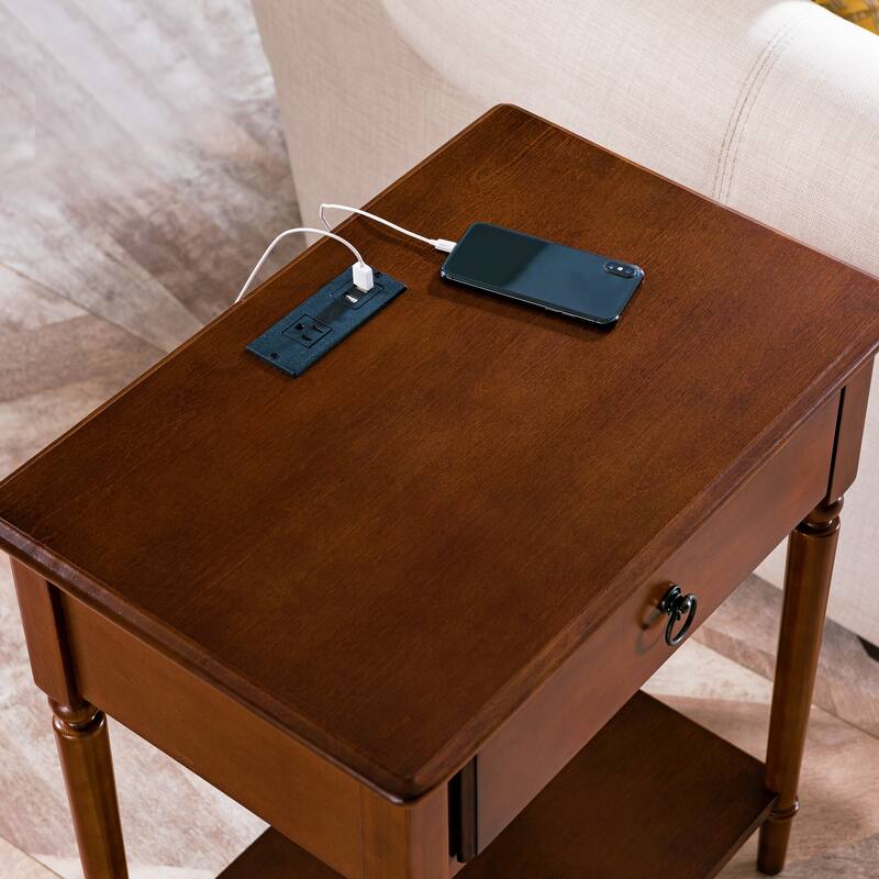Coastal Charging Nightstand Side Table One Drawer