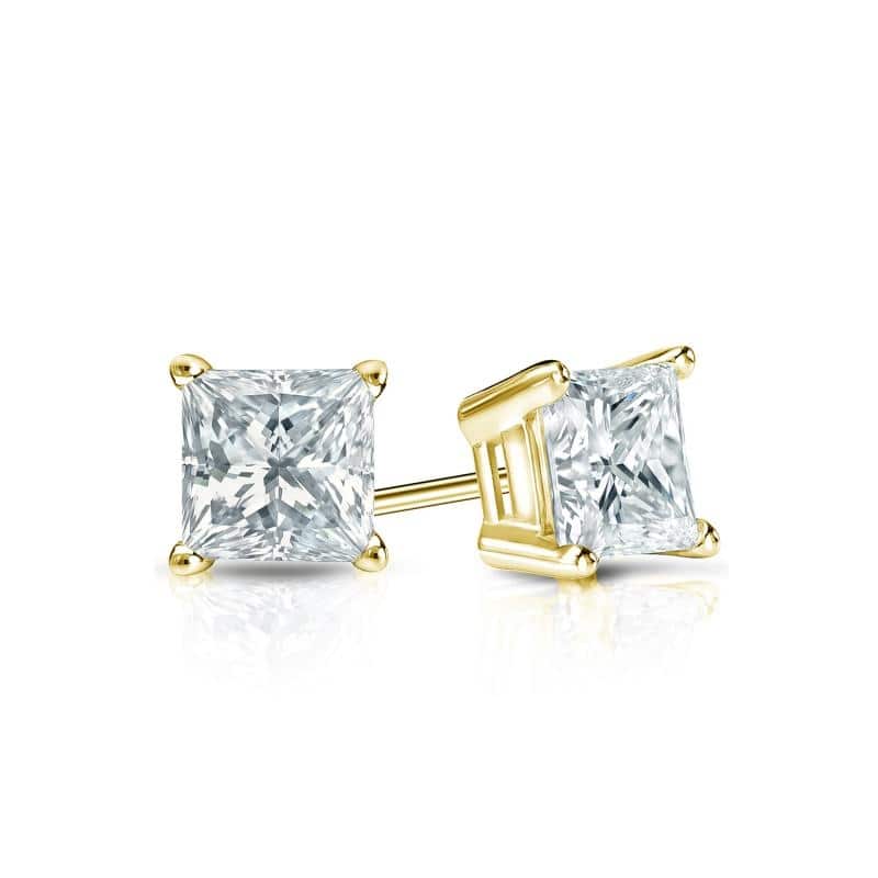 Auriya Plat Gold Lab Grown 0.40 carat TDW Princess Diamond Stud Earrings 4-Prong Basket Screw-back