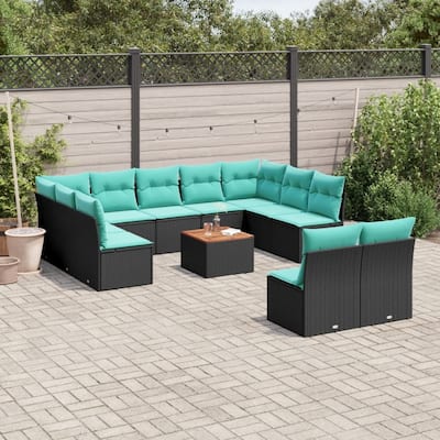 vidaXL Patio Sofa Set with Cushions Outdoor Furniture 12 Piece Poly Rattan - 24.4x 24.4x 27.2