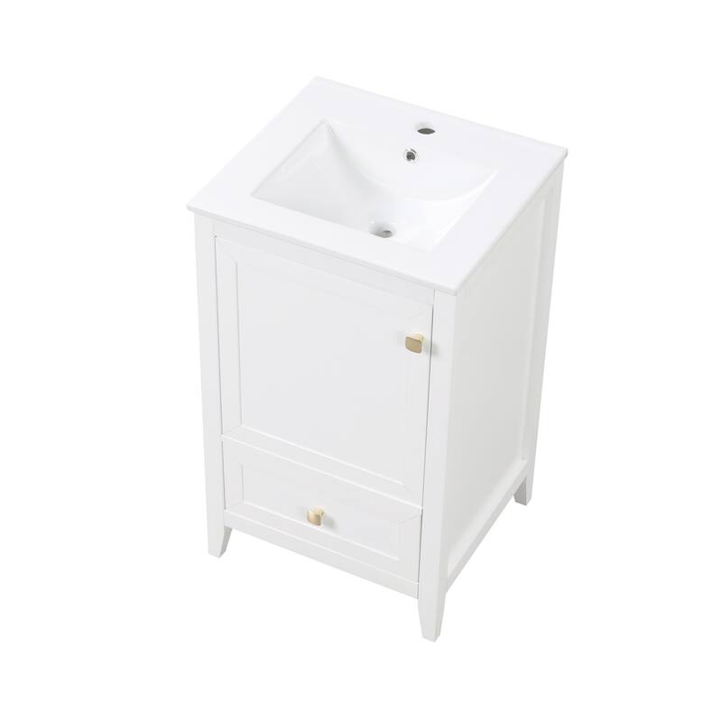 Bathroom Vanity with Top Sink, Vanity Cabinet with Soft Closing Door, Bathroom Vanity Set with Storage Rack and Drawer
