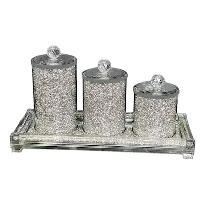 Ambrose Exquisite Three Glass Canister and Tray Gift Set - 4 In. D x 8 In. H