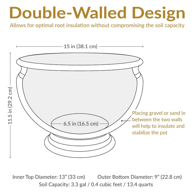 Sunnydaze Elizabeth Outdoor Double-Walled Flower Pot Planter - Rust - 16" - 2-PK - Set of 2