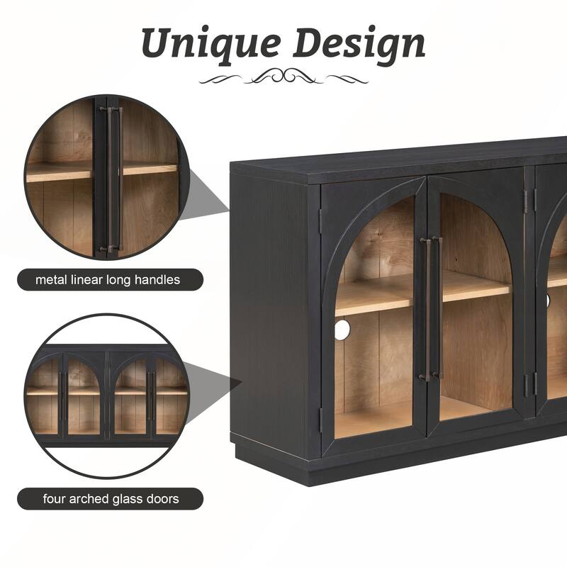 4 Doors Large Storage Sideboard Buffet Cabinet with Glass Doors