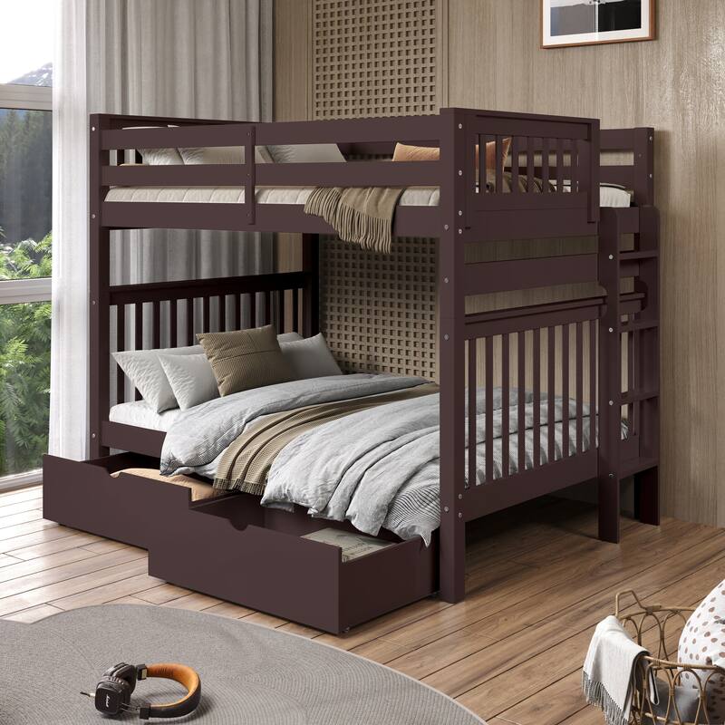 Taylor & Olive Trillium Full over Full Bunk Bed, 2 Drawers - Dark Cherry