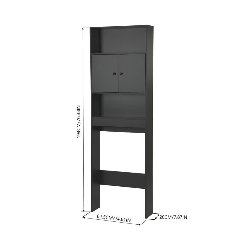 Homy Casa Over-the-Toilet Storage Cabinet Double Doors, Black