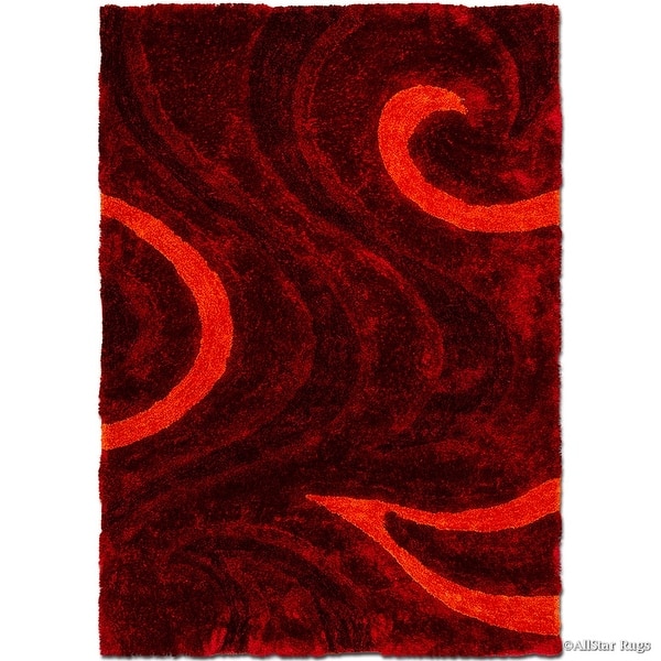 Allstar Rugs Burgundy Shaggy Area Rug With 3d Red Circle Design Contemporary Formal Hand Tufted 7 6 X 10 5 Overstock 11454707