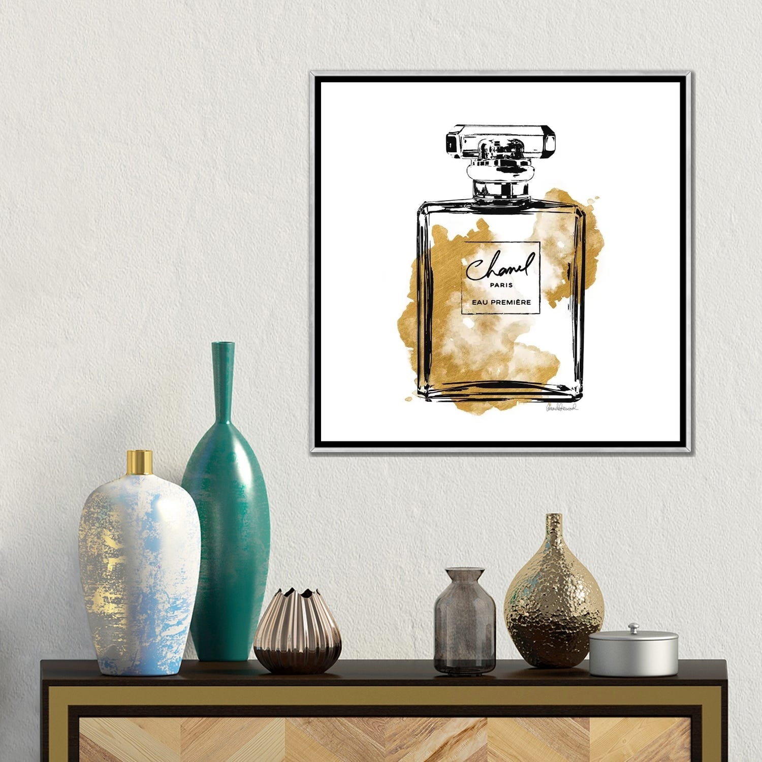 iCanvas Black And Gold Perfume Bottle by Amanda Greenwood Framed - Bed  Bath & Beyond - 37691870