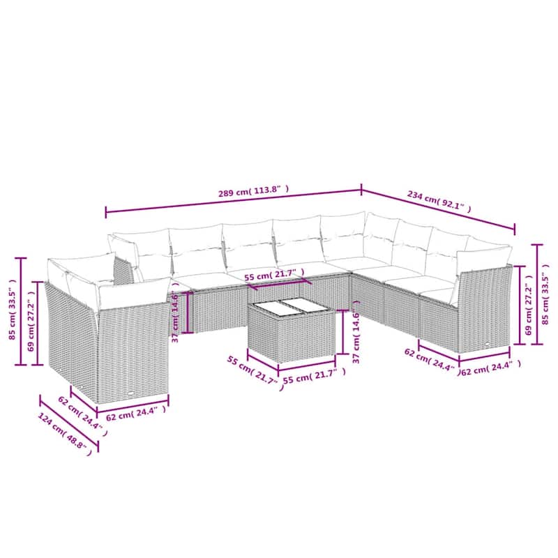 vidaXL Garden Sofa Set Grey PE Rattan Large Modular Garden Sofa Set - 24.4 x 24.4 x 27.2
