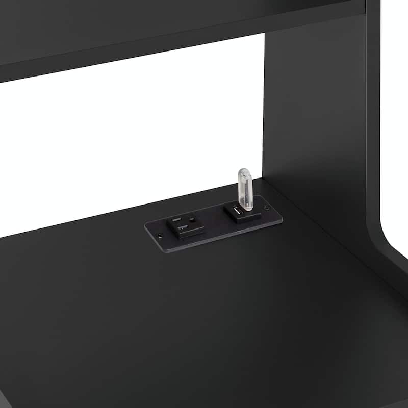 Set of 2 Nightstands with Charging Station and Bookshelf