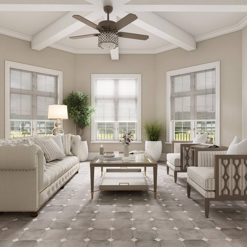 Merola Tile Laverton Octagon Gris with Taco Nieve 7-7/8" x 7-7/8" Porcelain Floor and Wall Tile - Case (50 Tiles)