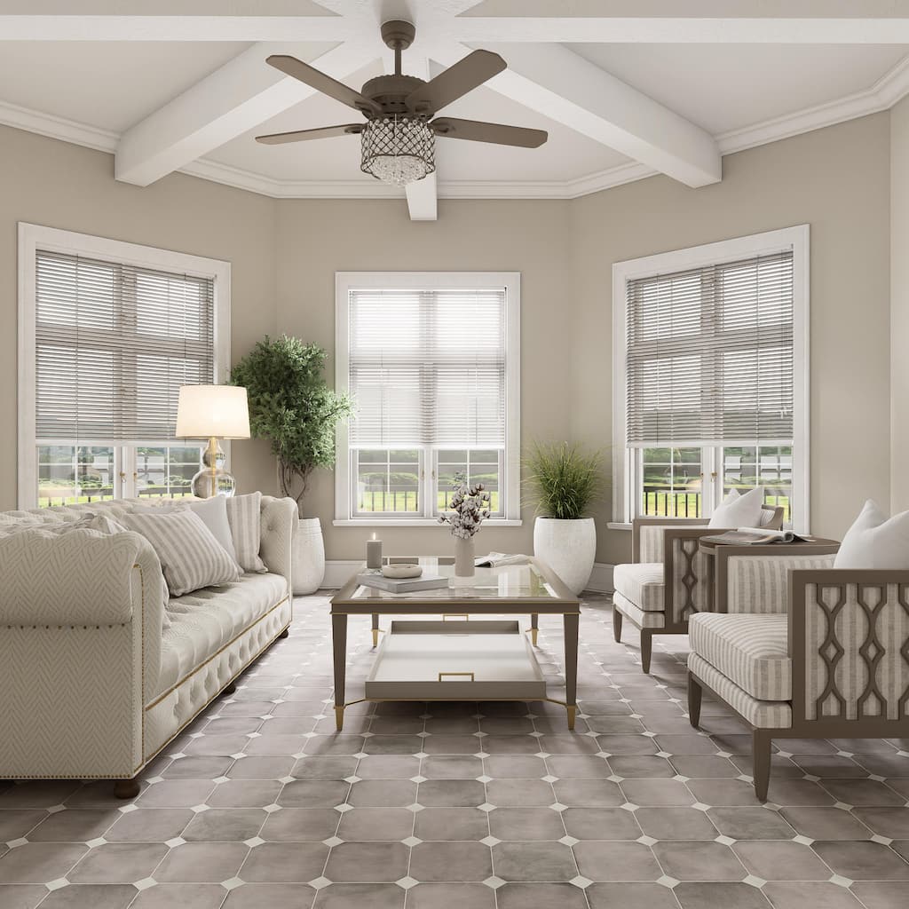 Merola Tile Laverton Octagon Gris with Taco Nieve 7-7/8" x 7-7/8" Porcelain Floor and Wall Tile