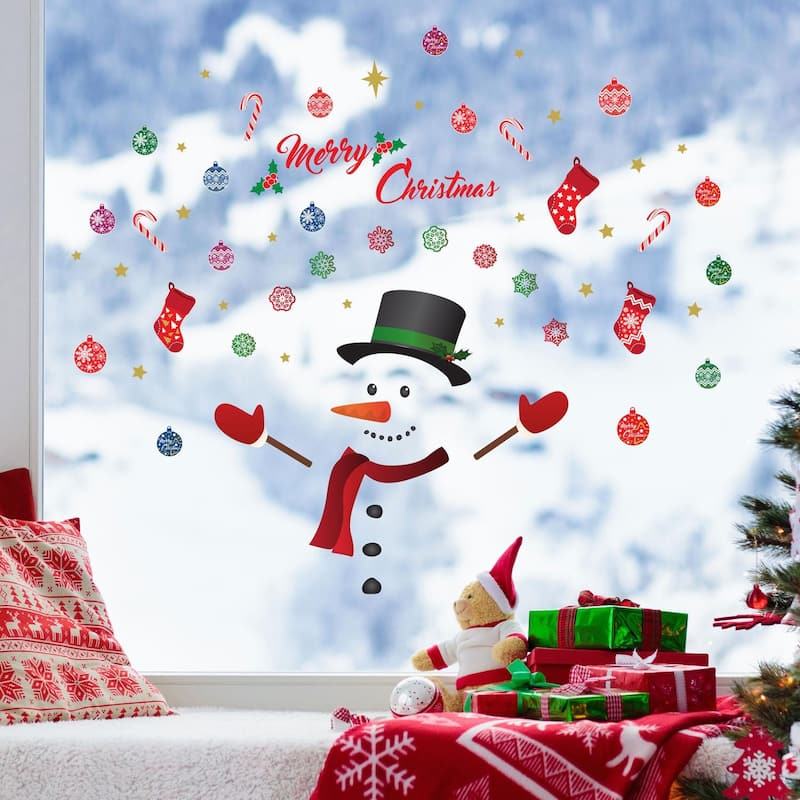 Walplus 68pcs Merry Christmas With Happy Snowman Wall Decals Stickers Self Adhesive Removable