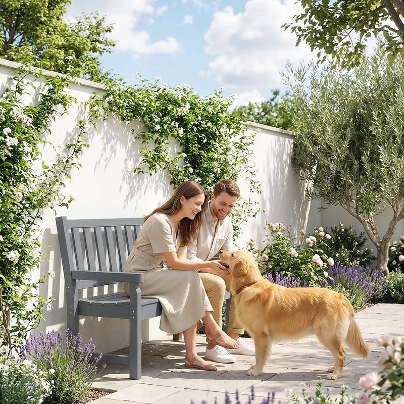 Outsunny Outdoor Bench, 49" All-Weather HDPE Garden Bench, 2-Person Patio Loveseat with 528 lbs Capacity