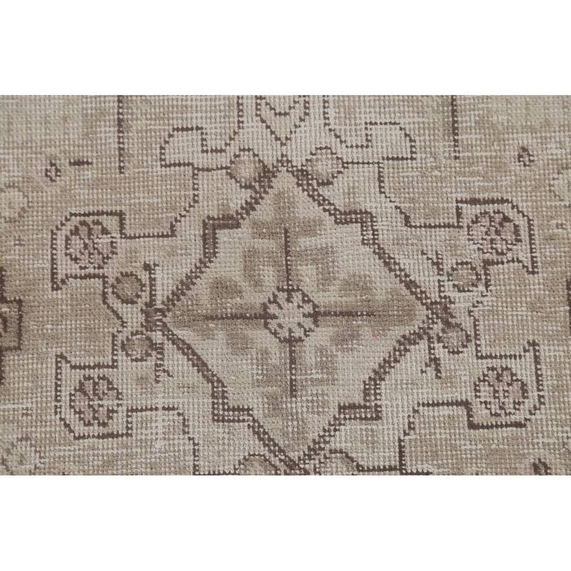 Distressed Geometric Tabriz Persian Antique Rug Handmade Wool Carpet - 6'4"x 9'5"