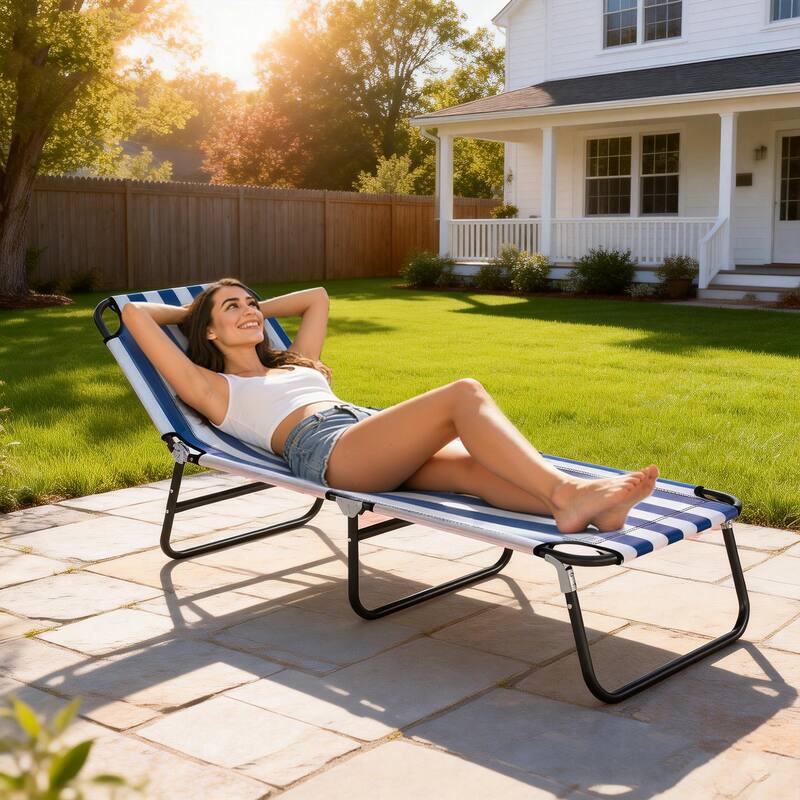 Outsunny Folding Chaise Lounge Pool Chairs, Outdoor Sun Tanning Chairs with 5-Level Reclining Back - Blue