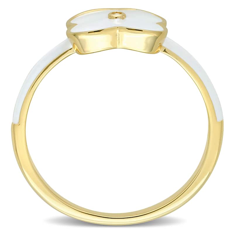 Miadora Created White Sapphire Floral Enamel Ring in Yellow Plated Sterling Silver