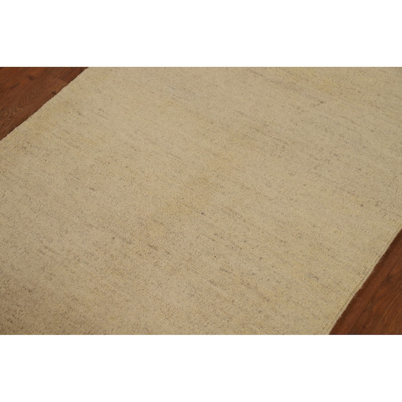 Modern Muted Yellow Gabbeh Runner Rug Hand-Knotted Wool Carpet - 2'8" x 9'8"