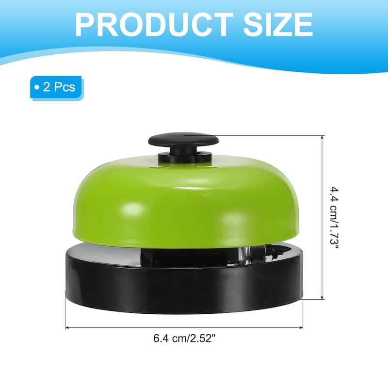2 Pcs Desk Call Bell 2.5" Diameter with Metal Anti-Rust Construction - 2.52 x 1.73 inch (Dia*H) - Black/Green