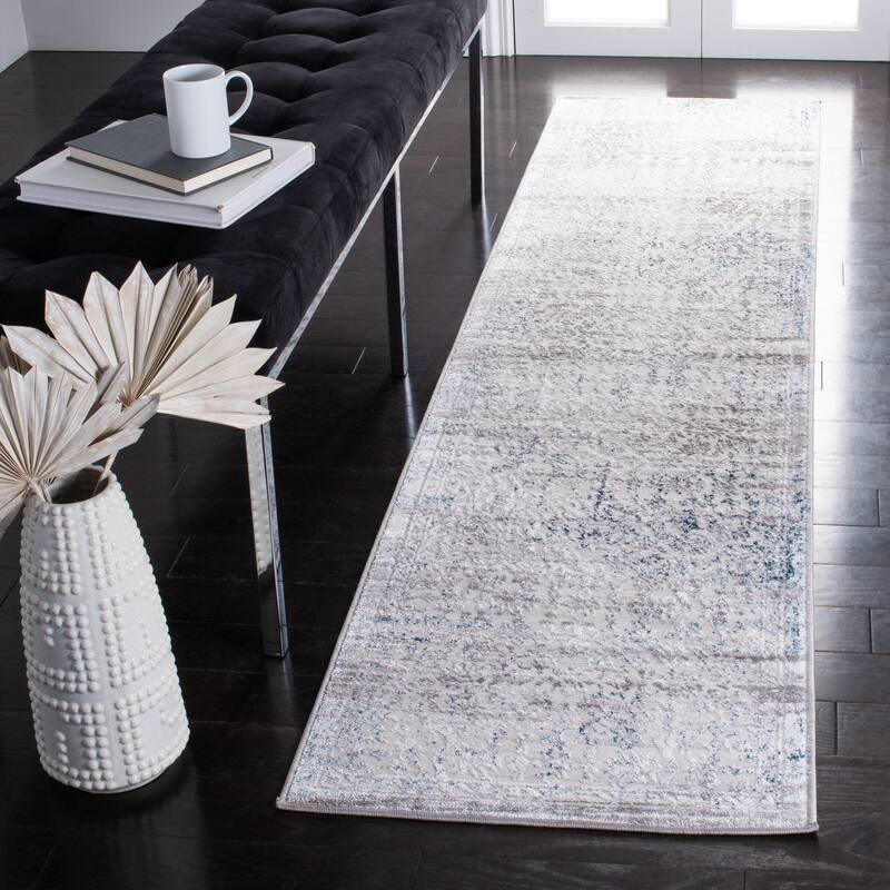 SAFAVIEH Amelia Guenievre Abstract Distressed Rug - 2' x 8' Runner - Grey/Blue