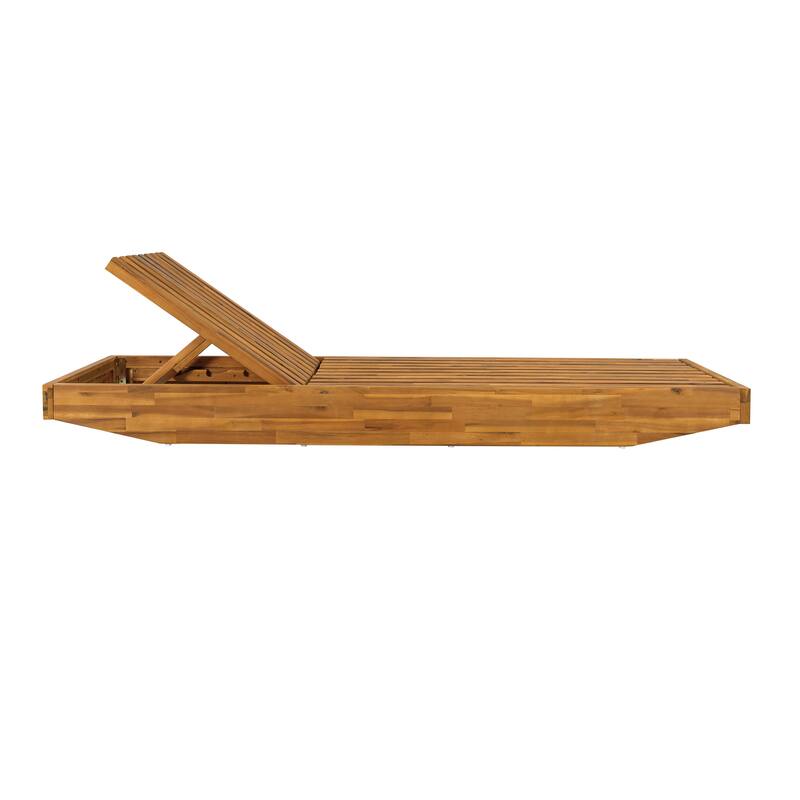 Christopher Knight Home - Outdoor Acacia Wood Chaise Lounge, Water-Repellent Cushion, Ergonomic Recliner Headrest - 79.6"L