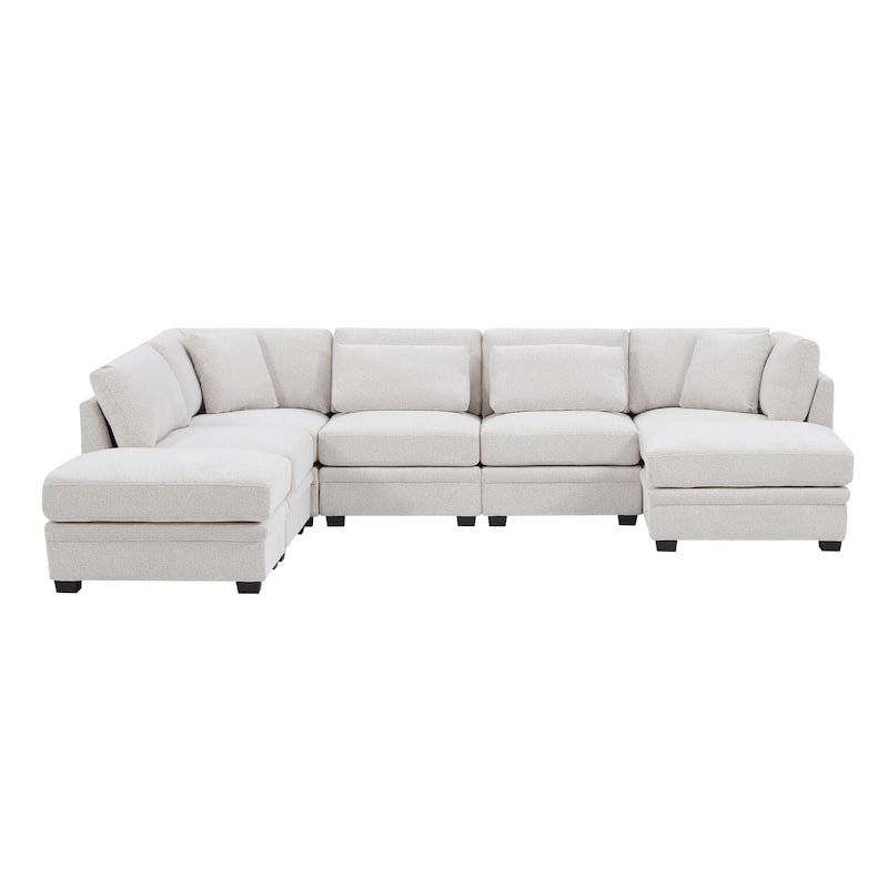 Christopher Knight Home - Modular Comfort Reversible Fabric Sectional Sofa with Ottoman, Beige (7-Piece Set)