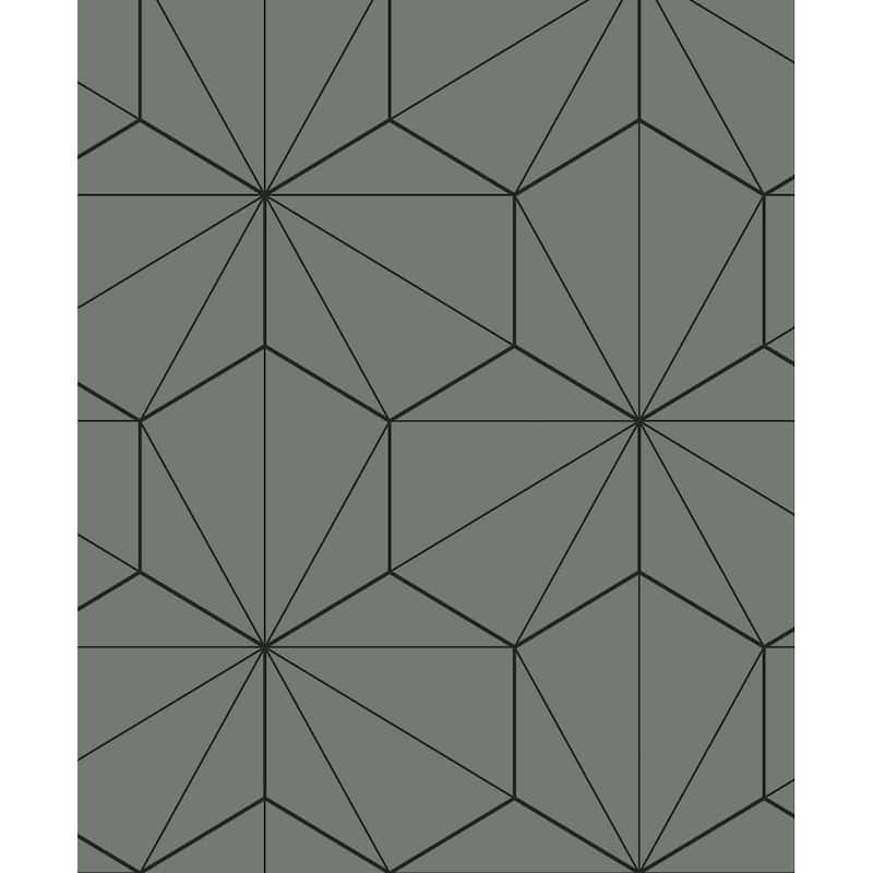 Seabrook Designs Hedron Geometric Non-Woven Unpasted Wallpaper - 20.9 in. W x 33 ft. L - Pavestone & Ebony