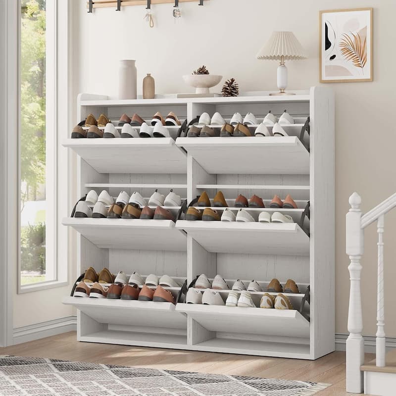 Narrow Shoe Cabinet Organizer with 6 Flip Drawers for Entryway, Hallway, Living Room - White