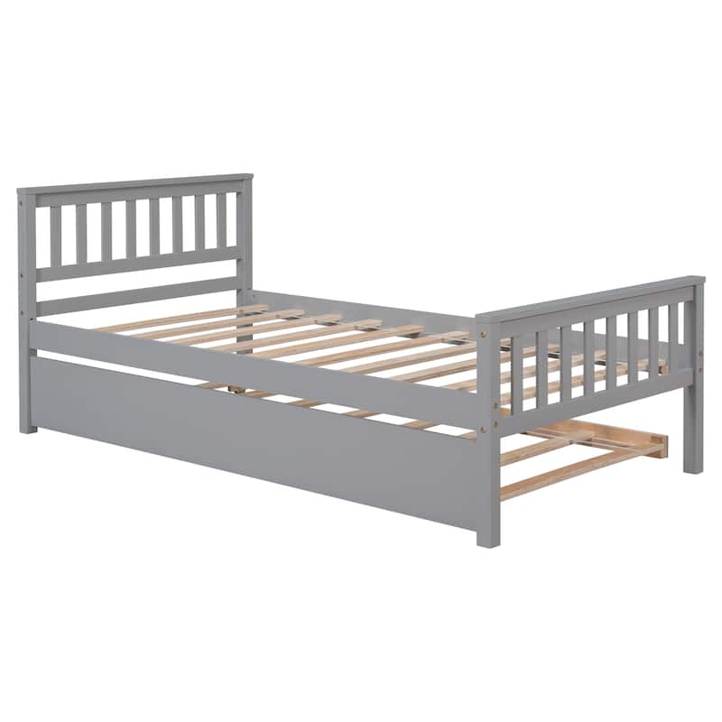 Bed with Trundle, Platform Bed Frame with Headboard and Footboard,No Box Spring Needed
