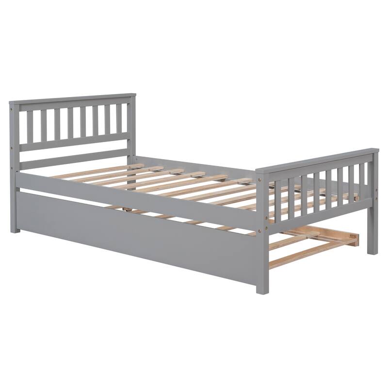 Solid Wood Twin Platform Bed with Trundle - No Box Spring Needed