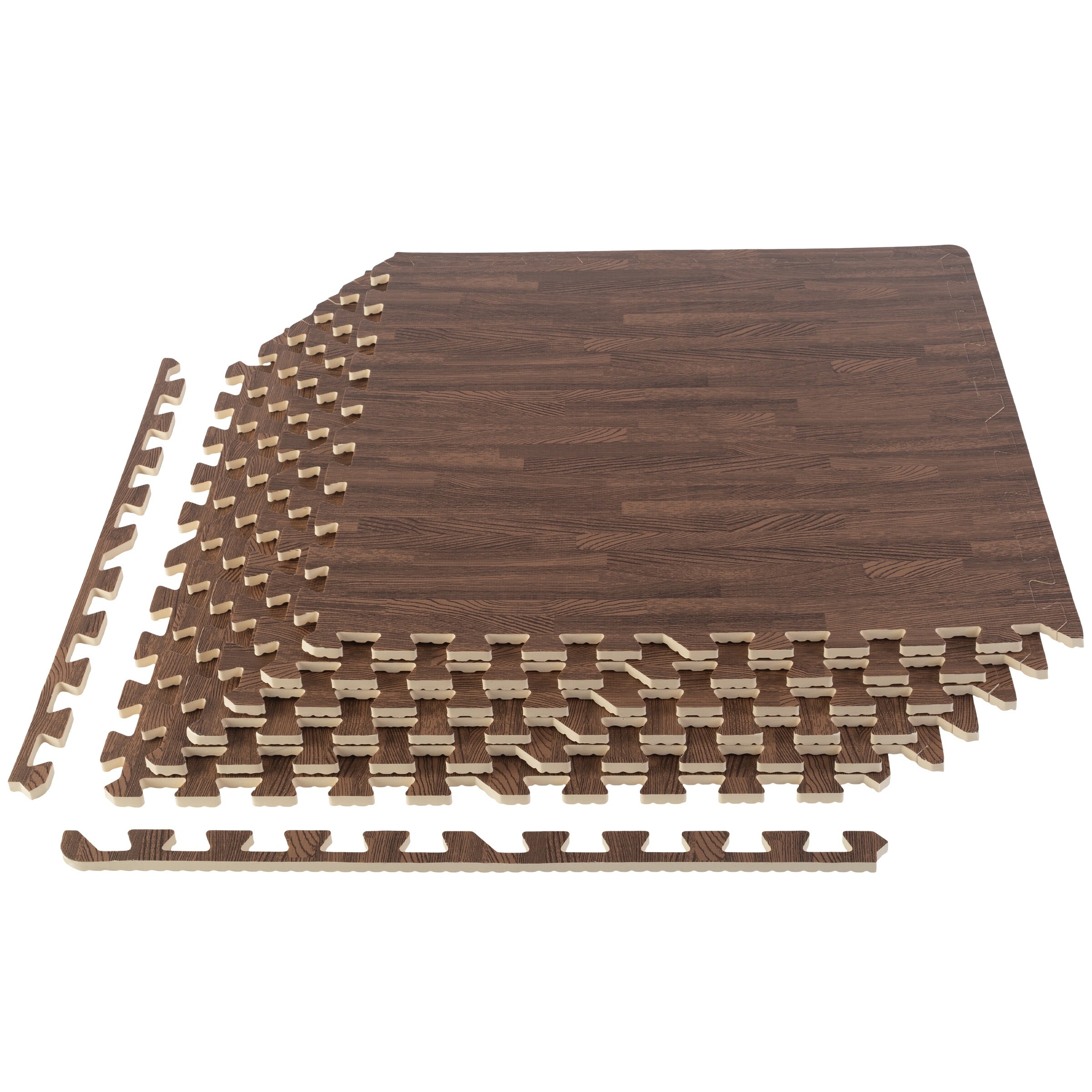 Stalwart EVA Foam Floor Tiles 6 Pack 24 SQFT Woodgrain Puzzle Mats Dark