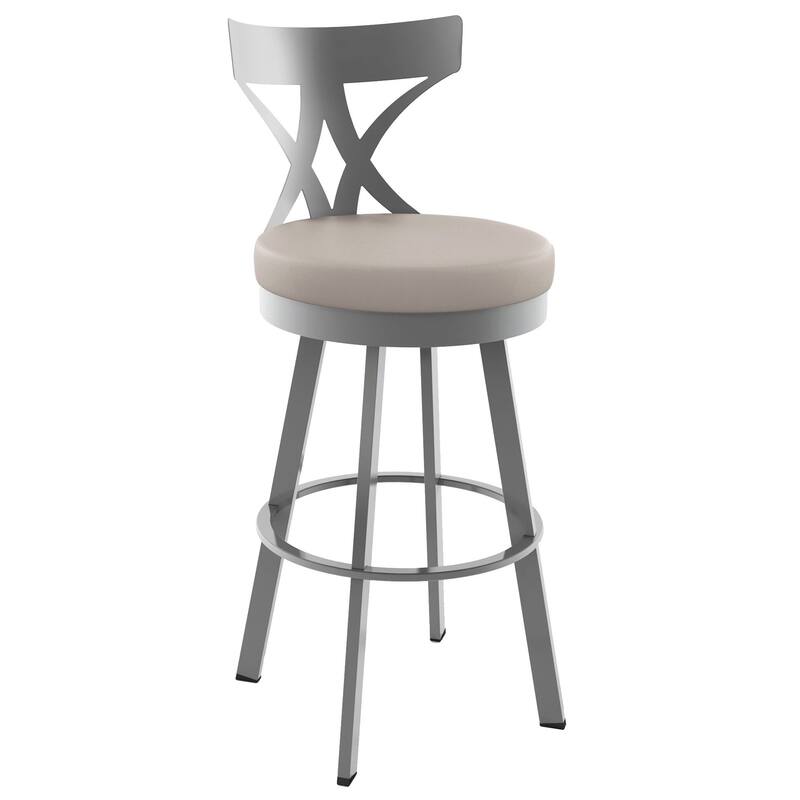 Amisco Washington Swivel Counter Stool - Beige Faux Leather/Glossy Grey Metal