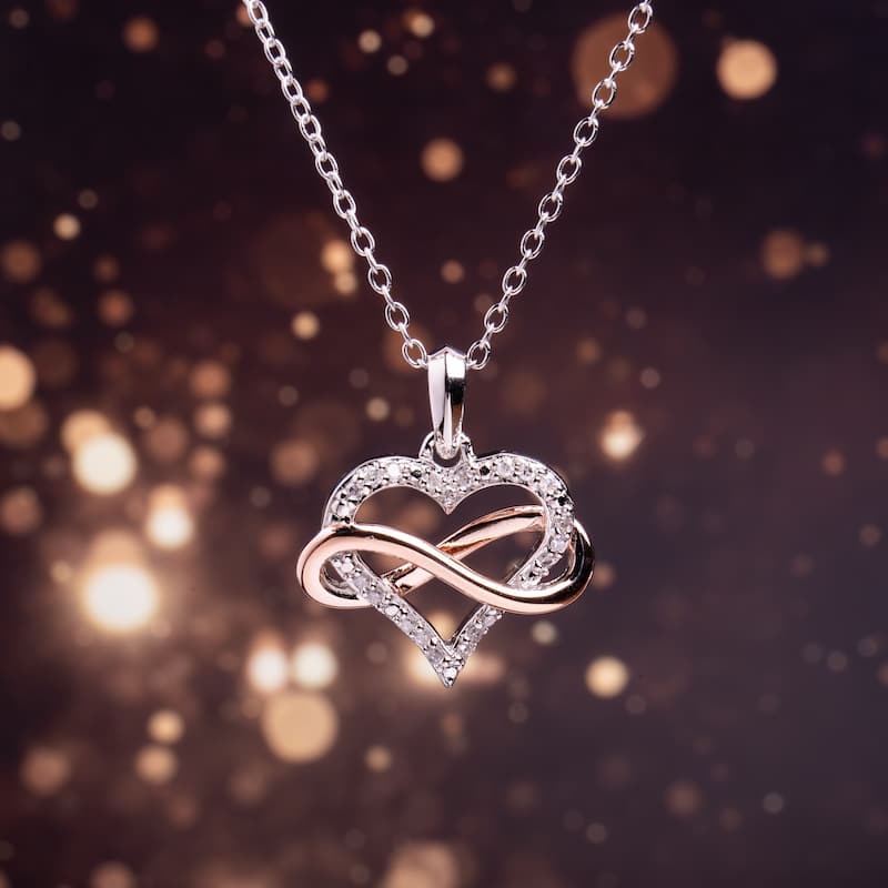 Miadora Two-Tone White and Rose Plated Sterling Silver 1/10ct TDW Diamond Infinity Heart Necklace - 19.4 mm x 18 in x 16.5 mm