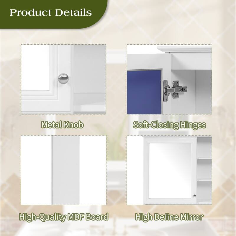 30 inch Wall-Mount 2-in-1 Mirror Cabinet with Adjustable Shelf, Soft-Closing Hinges, High-Quality MDF