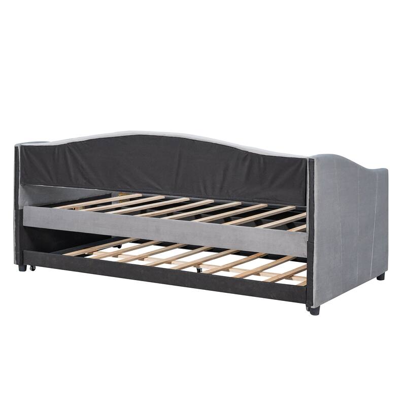 Velvet Twin Daybed Sofa Bed with Trundle, Space-Saving Design, No Box Spring Needed