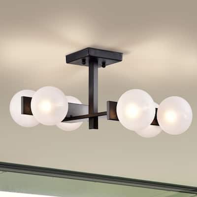 Carly Matte Black 6-Light Frosted Glass Globe Semi-Flush Mount