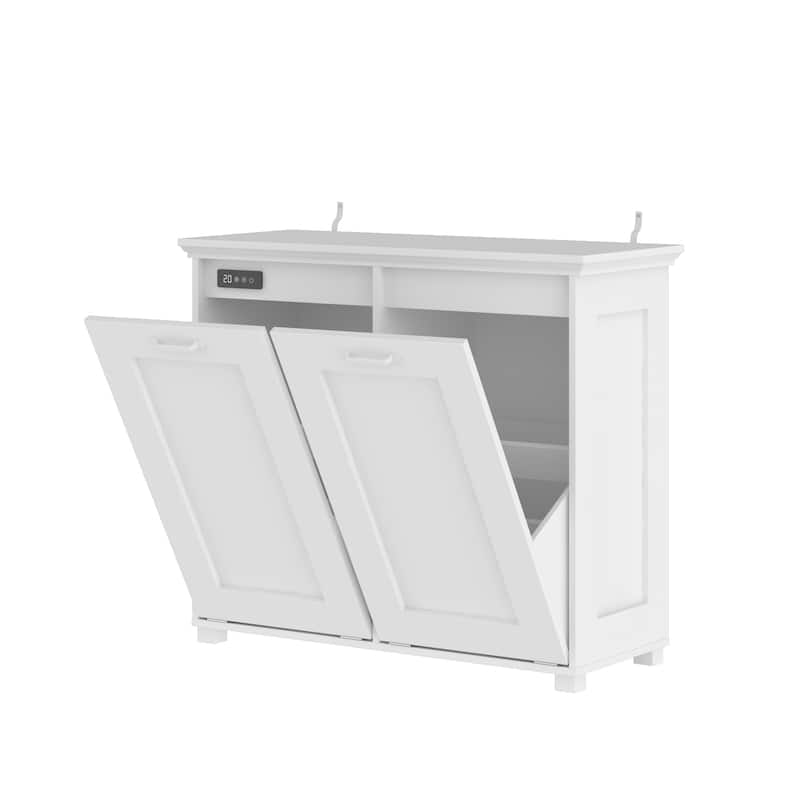 Ozone Deodorizing Trash Bin Cabinet Trash Cabinet, Wooden Kitchen Garbage Bin Storage Cabinet with Hidden Bins, White