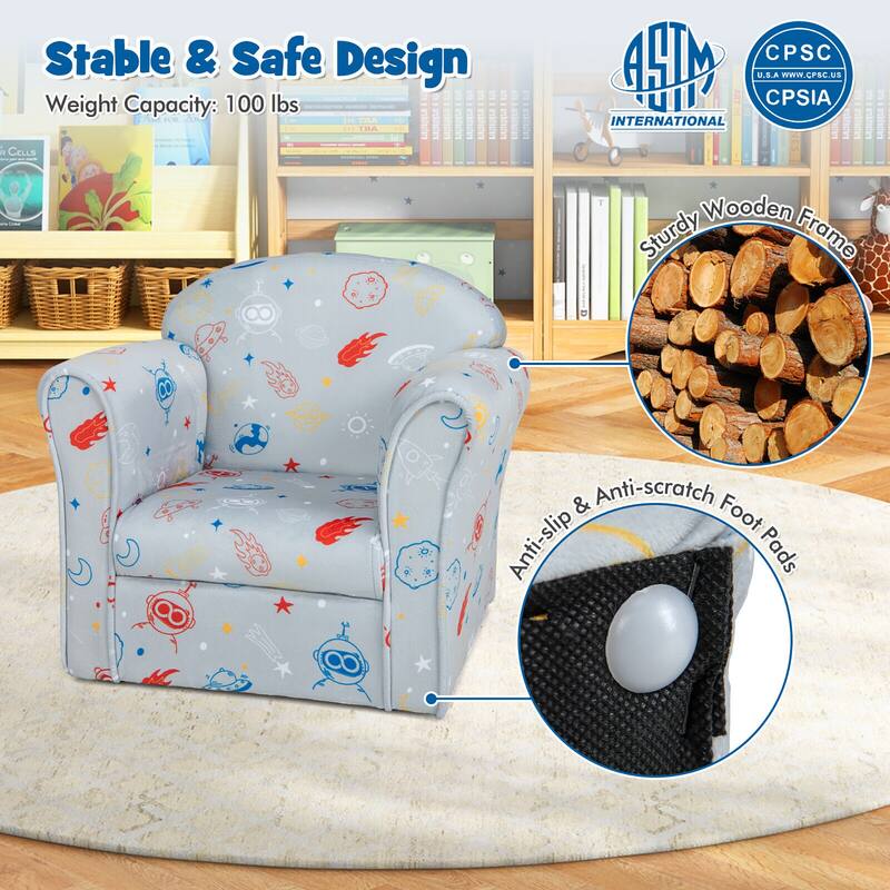 Gymax Kids Sofa Toddler Upholstered Armrest Chair w/Solid Wooden Frame