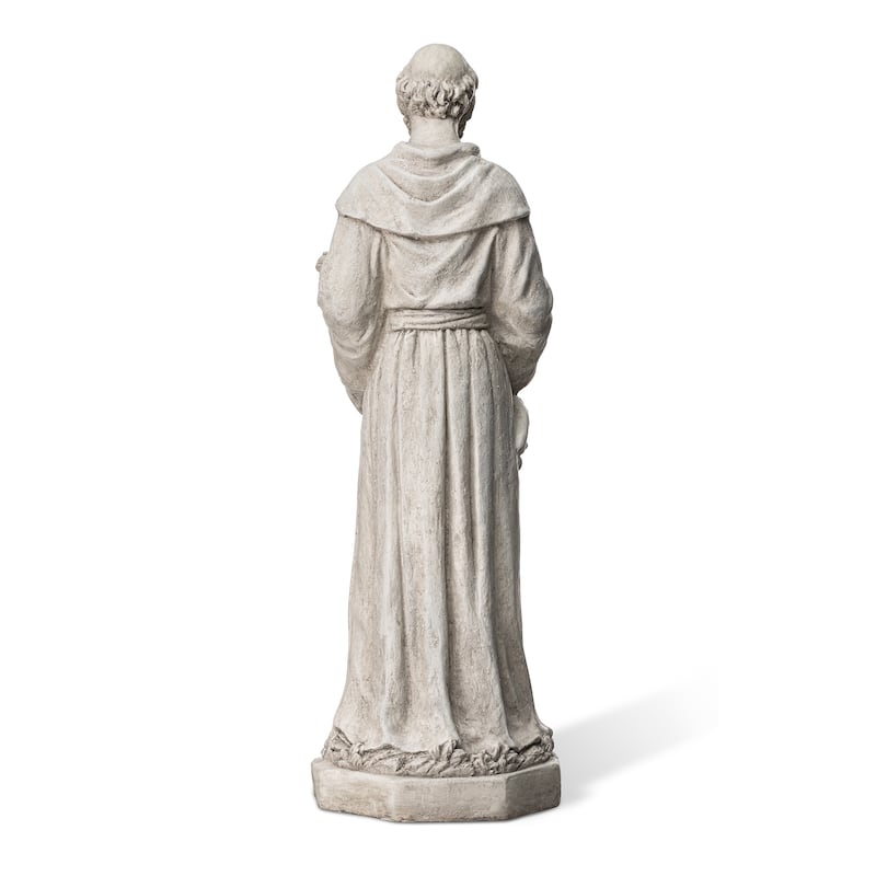 Glitzhome Vintage MgO Saint Francis Garden Statue Sculpture with Birdfeeder Feeding Animals