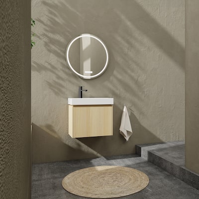 24 Inch Bathroom Vanity with Basin,Wall Mounted Floating Vanity Sink Combo,Wooden Storage Cabinet with Double Doors