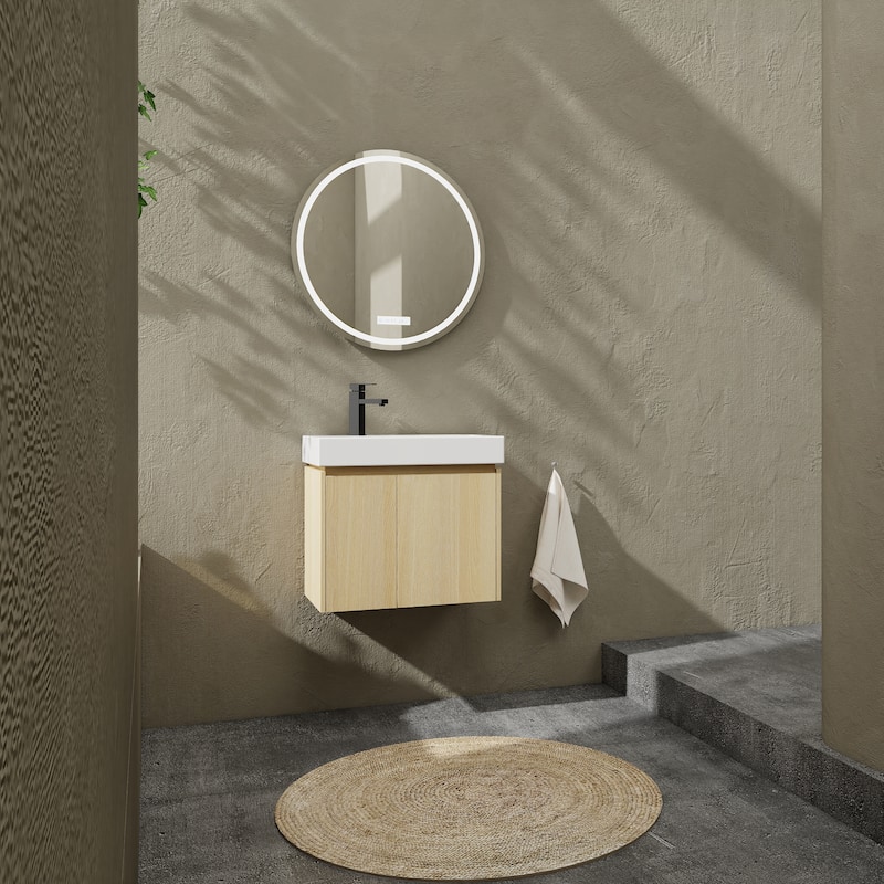 GDFStudio - Levistar Modern Wall-Mounted Bathroom Vanity with Scratch-Resistant Sink & Soft Close Door for Small Space